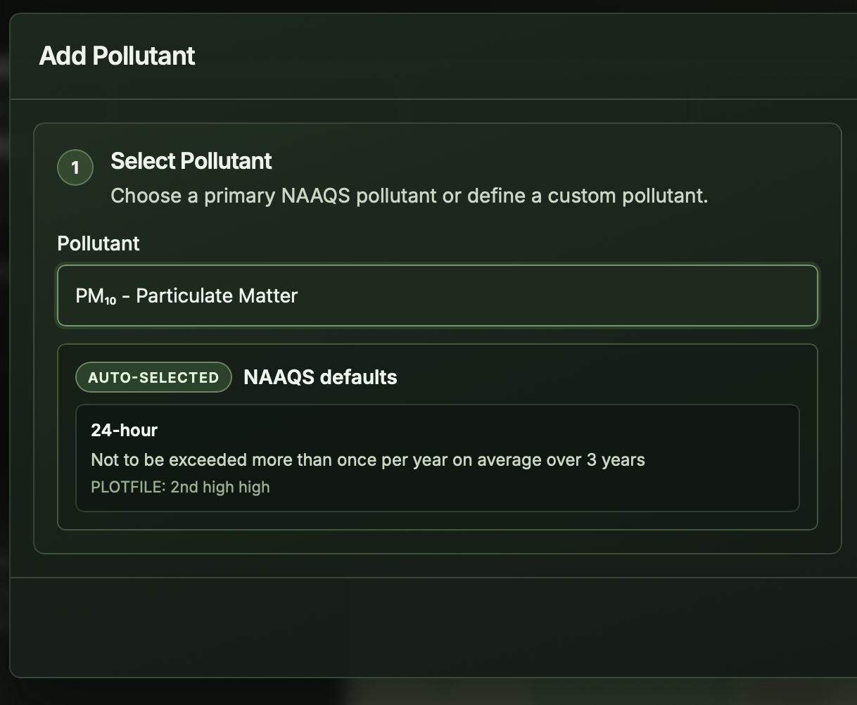 Cumulus interface with built-in NAAQS support.